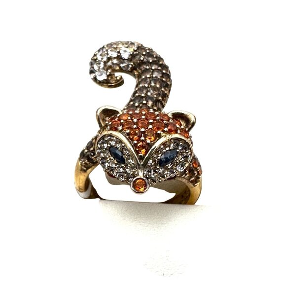 Multi Gemstone Fox Gold Over Sterling Silver Ring Size 6 - Picture 2 of 4